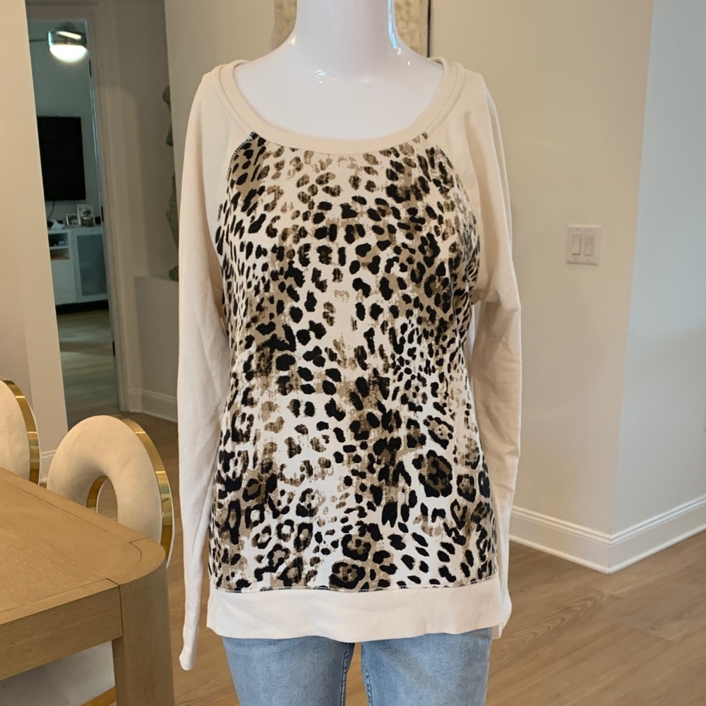 Apt. 9 Cream Leopard Print Sweatshirt